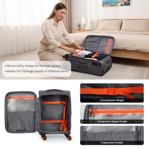 3-Piece Softside Expandable Luggage Set w/Front Open Pocket - color: Grey, size: 3-Piece Set (22"/28"/32'')