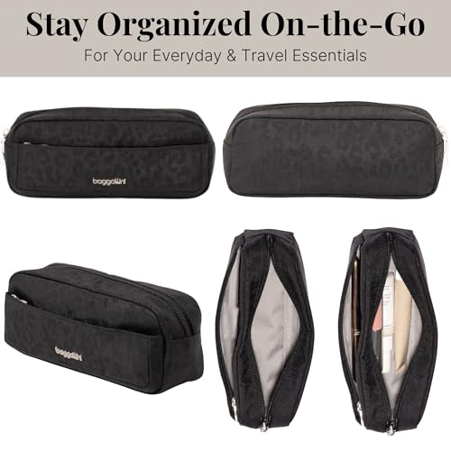 Long Pocket Cosmetic - Lightweight 7.8”x 3.1”x2.1” Makeup Bag - Travel Essentials Makeup Organizer - color: Black Cheetah Emboss