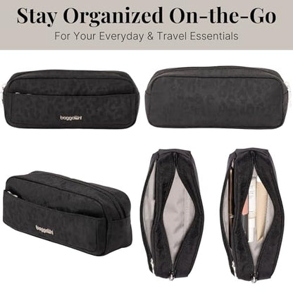 Long Pocket Cosmetic - Lightweight 7.8”x 3.1”x2.1” Makeup Bag - Travel Essentials Makeup Organizer - color: Black Cheetah Emboss