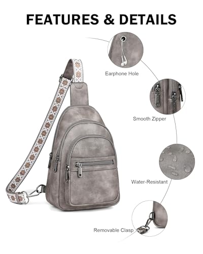FADEON Sling Bag for Women, Designer Small Crossbody Bags, Adjustable Strap - color: Charcoal Grey Retro Style