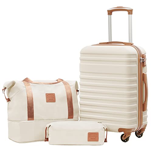 Coolife Luggage Set Hardside Suitcase,3 piece,White(DB/TB/20) - color: White, size: 3 piece set (DB/TB/20)