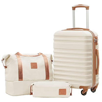 Coolife Luggage Set Hardside Suitcase,3 piece,White(DB/TB/20) - color: White, size: 3 piece set (DB/TB/20)