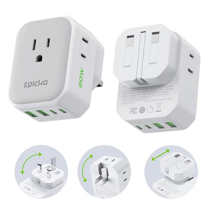 EPICKA PD 20W UK Type G Travel Adapter, 2USB-A/2USB-C, 2-Pack - style: 2 Packs Type G-for England