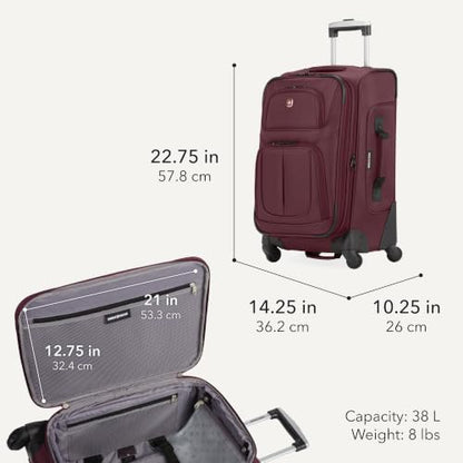 SwissGear Sion Softside Expandable Spinner Luggage Durable Lightweight Travel Suitcase, Merlot, 2-Piece Set (Carry-On/Backpack) - color: Merlot, size: 2-Piece Set (Carry-On/Backpack)