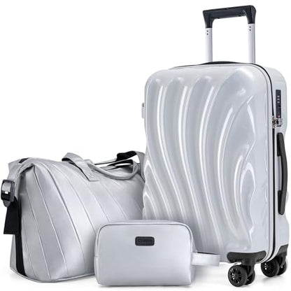 Cosbarn Luggage Sets 3 Piece Suitcases with Wheels, Suitcase Set, ABS+PC Hardshell Luggage with Phone Holder, Lightweight Carry on Luggage with TSA Lock Spinner Wheels - color: White, size: 3 Piece Sets (20/DB/TB)