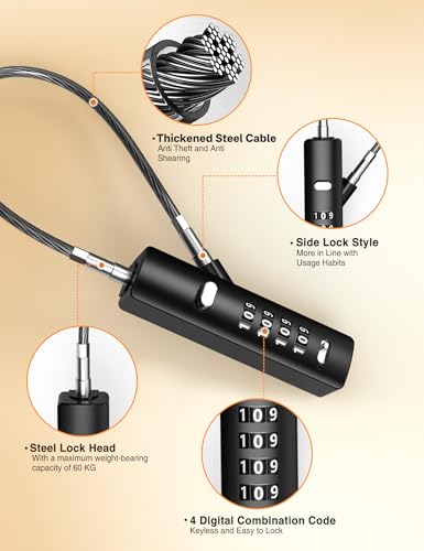 4-Digit Combination Cable Lock with 3 Replaceable Steel Cables for Gate, Bike & Luggage, Resettable Keyless Cable Lock, Black, 2 Pack - color: Black, size: 2 Pack