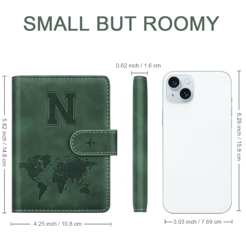 Passport Holder Wallet Cover Personalized Initial Travel Essentials - color: Pine Green, size: N