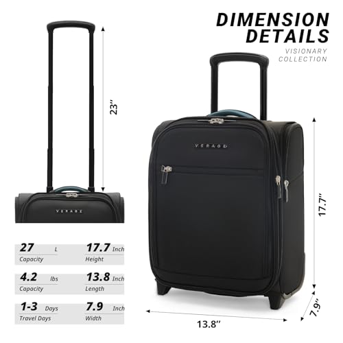 Verage Underseat Carry On Luggage with Wheels,16-Inch,Black - color: Black, size: 16-Inch Rolling Underseat
