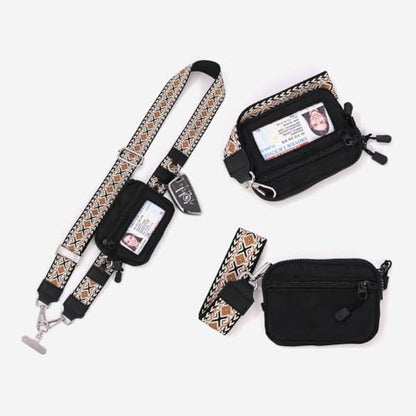 Clip And Go Strap for Phone with Wallet Checkered Crossbody Phone Lanyard With AntiTheft Zipper Pouch - color: Black Red-8