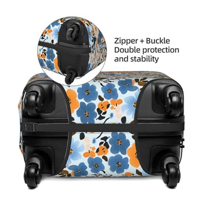Travel Luggage Cover Blue Flowers, High Elasticity Washable Travel Baggage Protector Case Fits 18-22 in - color: Blue Flowers, size: 18-22 in