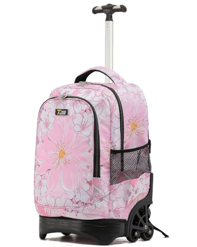 NEW TILAMI 18-Inch Rolling Backpack 6-Wheel for Kids School Travel - color: Pink Flowers