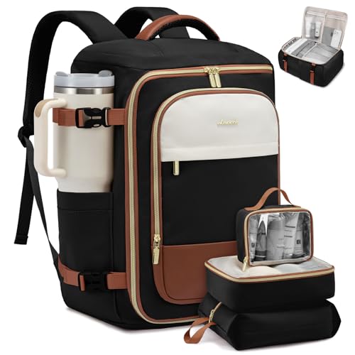 LOVEVOOK Travel Backpack Carry on Flight Approved for Women/Men - color: Black & Brown, size: 40L-4PCS