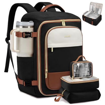 LOVEVOOK Travel Backpack Carry on Flight Approved for Women/Men - color: Black & Brown, size: 40L-4PCS