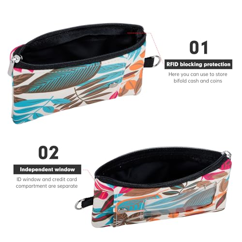Small Lanyard Wallet with ID Window Minimalist Nylon Zipper Lanyard Pouch - color: Leaf