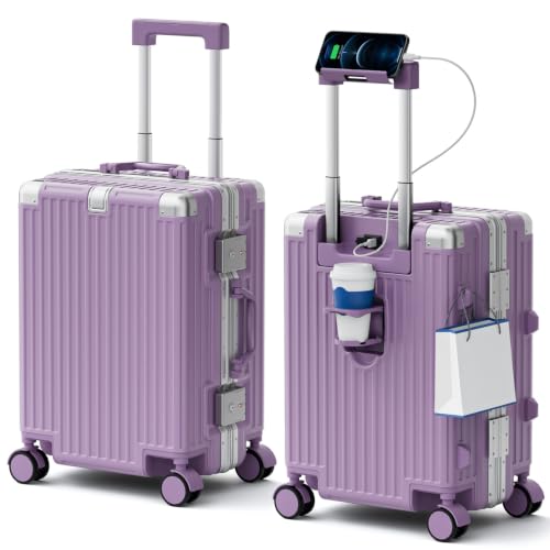 Carry On Luggage, Zipperless Aluminum Frame Suitcase, Purple, 20 in - color: Purple, size: 20in