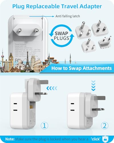 PAEWOK Travel Adapter Set with Type G/C/M/D Detachable Plug - style: Travel Adapter+Type G/C/M/D