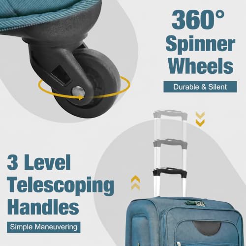 Softside Luggage Set, 3 Piece Expandable Spinner Suitcases with Duffel Bag and Toiletry Bag, TSA Lock, Lightweight Travel Luggage Set, 22/26/30 Inch - color: B - Green