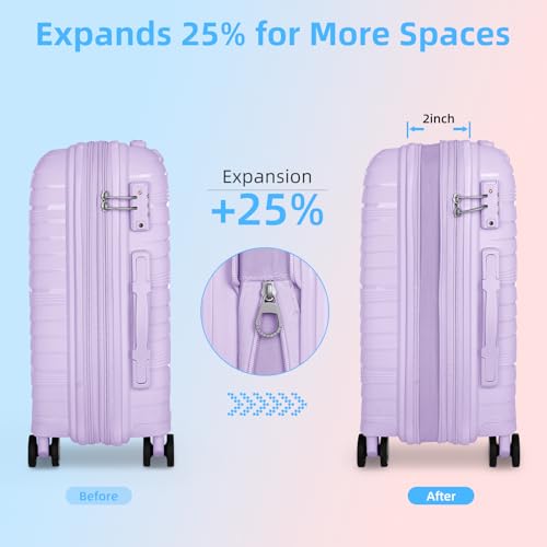 LARVENDER Carry On Luggage 22x14x9 Airline Approved, Suitcases with Wheels - color: Lavender, size: 3 Piece Set (20/DB/TB)