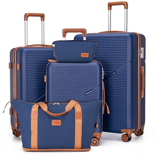 Cosbarn Luggage Sets, Durable 20,24,28 inch Suitcase Sets With Wheels | ABS Hardshell Sets Includes 20, 24&28inch Suitcase, Duffel, Toiletry Bags, TSA lock, Spinner Wheels,Checked Family Travel - color: DarkBlue