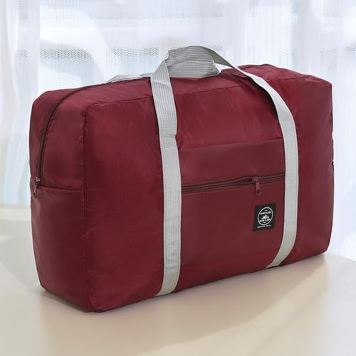 Foldable and Portable Travel Duffel Bag, Lightweight Luggage with Multiple - color: Burgundy