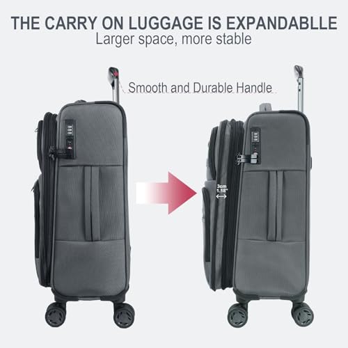 KROSER Softside Expandable Carry On Luggage with Front Business Pockets，20 Inch Suitcases with Spinner Wheels & Built-in TSA Lock, Durable Suitcase Rolling Luggage with USB Port, Grey - color: Grey-20, size: 20 inch