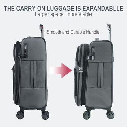 KROSER Softside Expandable Carry On Luggage with Front Business Pockets，20 Inch Suitcases with Spinner Wheels & Built-in TSA Lock, Durable Suitcase Rolling Luggage with USB Port, Grey - color: Grey-20, size: 20 inch