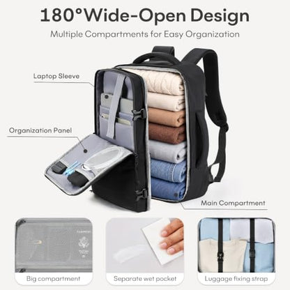 mibasies Travel Backpack for Women & Men 28L，Airline Personal Item Bag - color: Black, size: Large