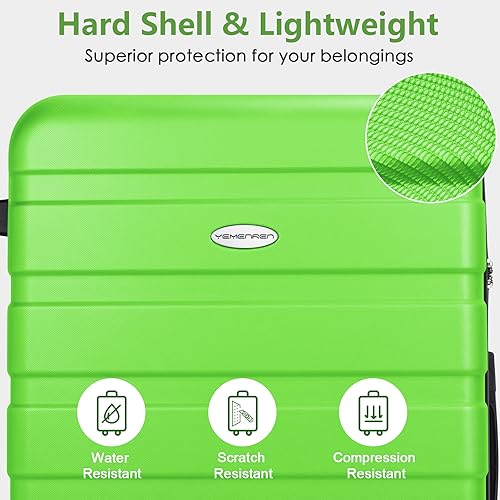 Luggage Sets Hardside Lightweight Suitcase with Spinner Wheels TSA Lock, 3-Piece Set (20/24/28) - color: Green