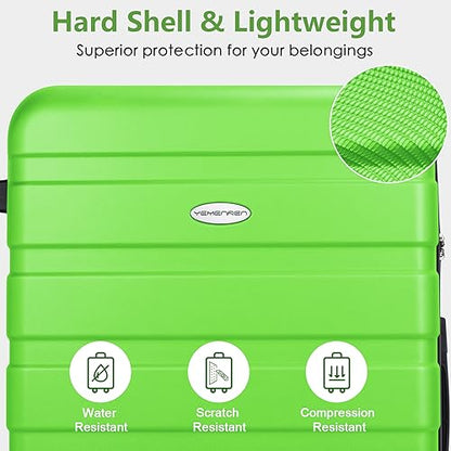 Luggage Sets Hardside Lightweight Suitcase with Spinner Wheels TSA Lock, 3-Piece Set (20/24/28) - color: Green