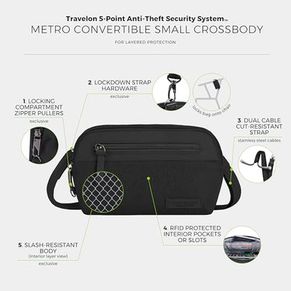 Travelon Anti-Theft Metro Convertible Small Crossbody Bag - color: Black