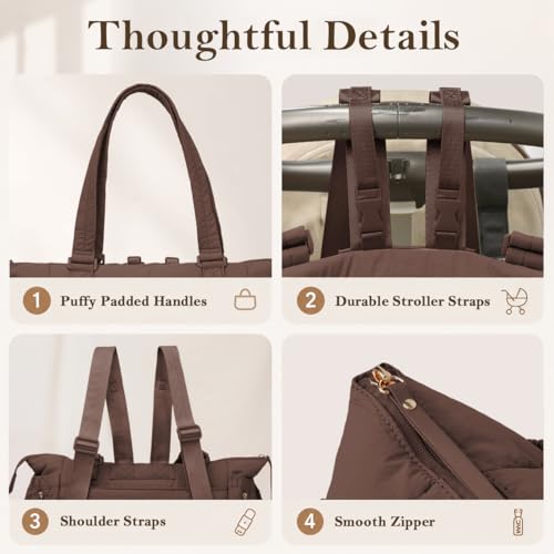 MOMINSIDE Diaper Bag Tote with Changing Station Convertible Diaper Bag Backpack Tote pañaleras para bebe Large Baby Bag, Hospital Bag Mommy Bag Travel Diaper Bag for Mom, 16 Pockets, Dark Brown - color: Dark Brown