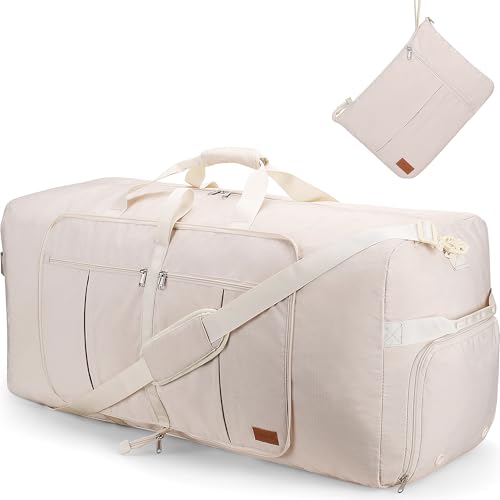 80L EXTRA LARGE Foldable Waterproof Travel Duffle Bag for Men and Women - color: Beige, size: 80L