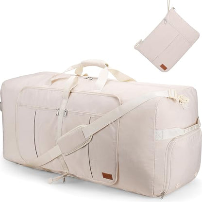 80L EXTRA LARGE Foldable Waterproof Travel Duffle Bag for Men and Women - color: Beige, size: 80L