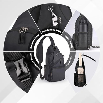 Javolto Sling Bag for men Crossbody Shoulder Backpack Chest Bag Travel Hiking Daypack - color: Black
