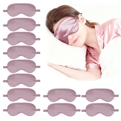 12PACK Silky Sleep Masks Satin Eye Mask Silk Eyes Cover for Sleeping Blackout Eyeshades Soft Blindfold Travel Nap Gifts - color: Taupe