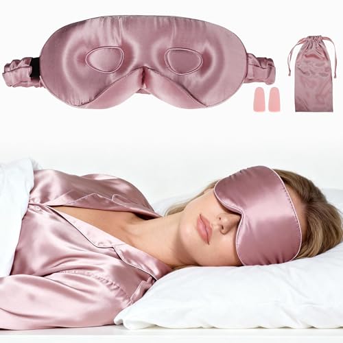 VOCOSTE 3D Silk Sleep Mask with Travel Pouch, Bean Pink - color: Bean Pink