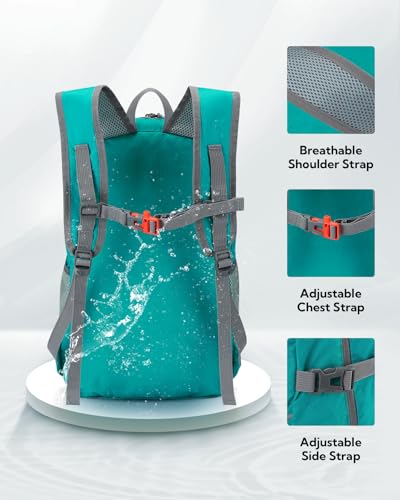WATERFLY Small Lightweight Packable Hiking Backpack Foldable Travel Daypack - color: B-turquoise, size: 25L
