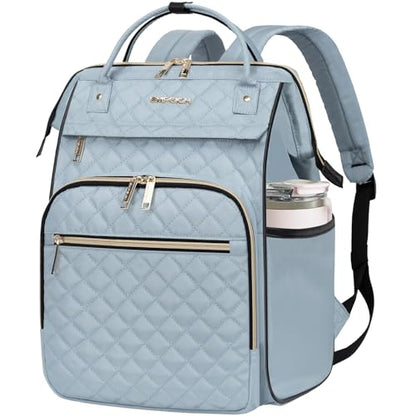 EMPSIGN 17 Inch Laptop Backpack Women with Giant Tumbler Holder, Light Blue - color: Quilted Light Blue