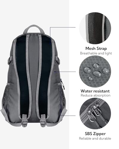 WATERFLY Small Lightweight Packable Backpack: 20l Hiking Daypack Man Woman - color: Gray