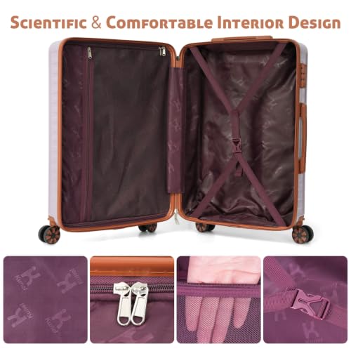 KUNEL Luggage Sets 5 Pcs suitcases with Wheels, 20/24/28Inch, Purple - color: Purple