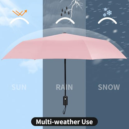 Yoobure Windproof Automatic Travel Umbrella, Compact Folding UV Sun & Rain - color: Coral Pink