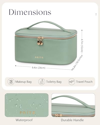 Prite Makeup Bag Travel Cosmetic Case, Women Toiletry Bag Organizer, Green - color: Green