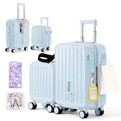 Ride On Suitcase for Kids 2 Piece Carry On Luggage Set (Light Blue) - color: Light Blue