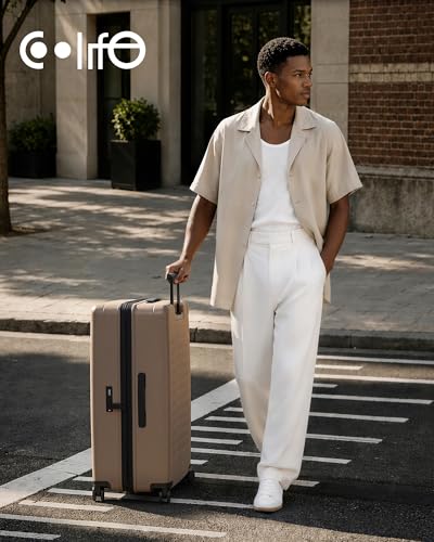 Coolife Expandable Luggage with TSA Lock Large Checked Apricot - color: Apricot, size: 29 Inch-EXT