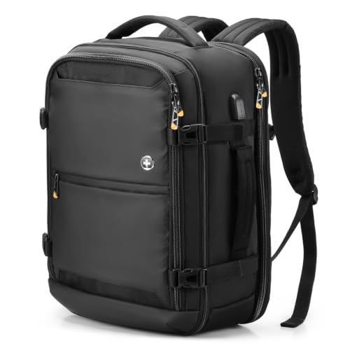 Swissdigital Design Travel Laptop Backpack 43l with USB Charging Port,TSA Friendly Flight Approved Carry-on Luggage Hand,Business Backpack,Large Weekender Bag Fits 17 Inch Laptop Black | SD1748-01 - color: Black