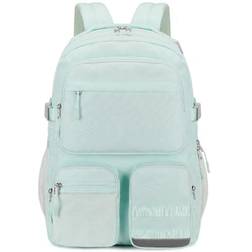 Lohol Water Resistant Backpack with Multifunctional Pockets for Teens, Durable Bookbag fits 15.6 inch Laptop for School Travel College, 25L, Light Green - color: Light Green