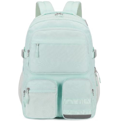 Lohol Water Resistant Backpack with Multifunctional Pockets for Teens, Durable Bookbag fits 15.6 inch Laptop for School Travel College, 25L, Light Green - color: Light Green