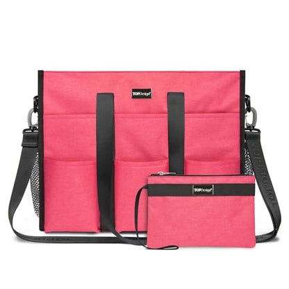 TOPDesign Utility Water Resistant Tote Bag with 22 Pockets, Zipper Closure - color: Light Red, size: Large