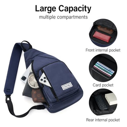 Hanke Crossbody Sling Bag, Chest Bag with 11" Tablet Pocket - color: Navy Blue