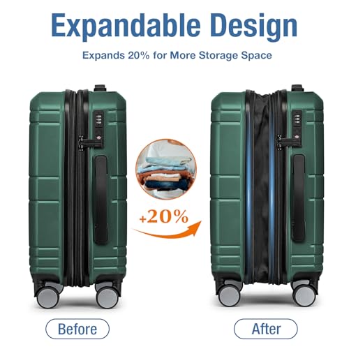 Carry On Luggage 22x14x9 Airline Approved,Hardshell Suitcase,20 Inch,Green - color: Green